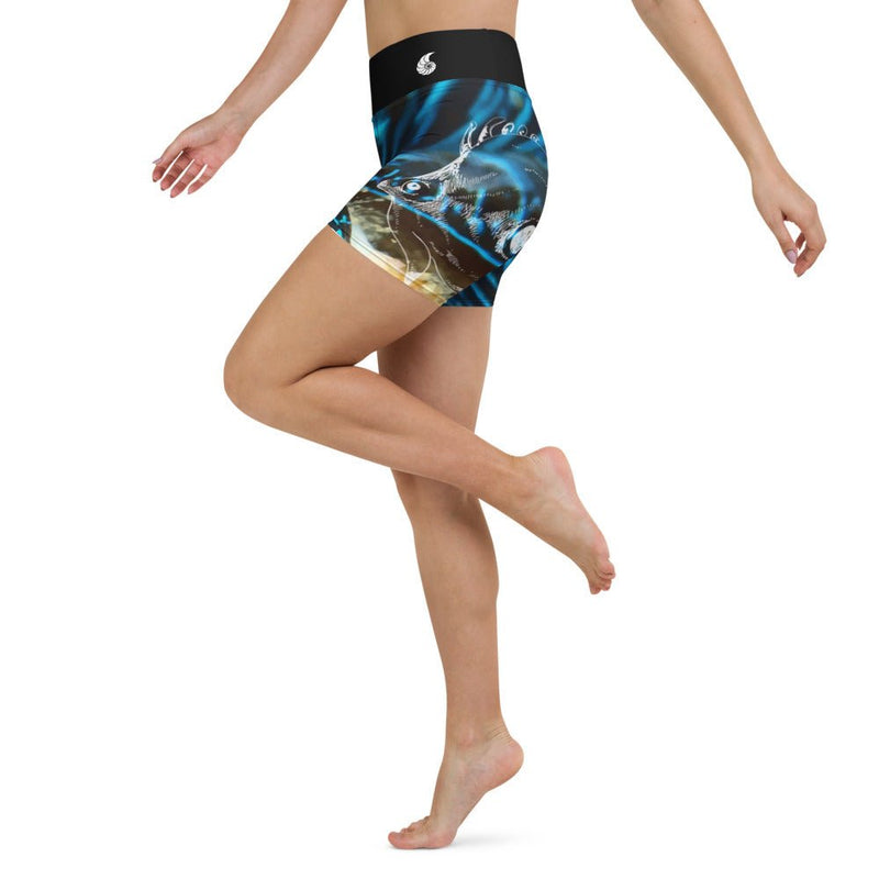 Yoga Short Taille Haute Bleu Bénitier FISH 1 poche - Couleurs Lagon