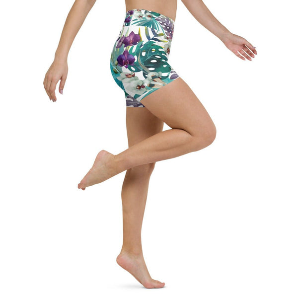 Yoga Shorts PF2-2 FLORAL 1 poche taille haute florale - Couleurs Lagon
