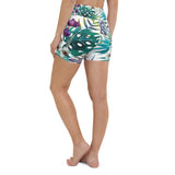 Yoga Shorts PF2-2 FLORAL 1 poche taille haute florale - Couleurs Lagon