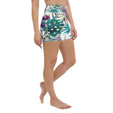 Yoga Shorts PF2-2 FLORAL 1 poche taille haute florale - Couleurs Lagon