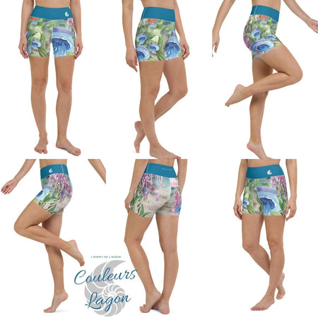 Yoga Shorts PM1.1 ALGUES SABLE & MEDUSES ceinture bleu cobalt - Couleurs Lagon