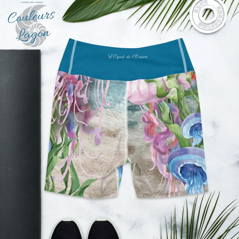 Yoga Shorts PM1.1 ALGUES SABLE & MEDUSES ceinture bleu cobalt - Couleurs Lagon