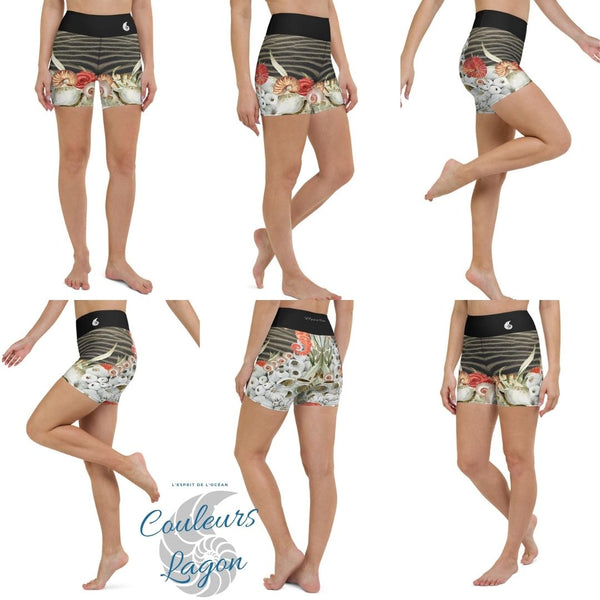 Yoga Shorts PM2.1 SABLE & COQUILLAGES ceinture noire - Couleurs Lagon