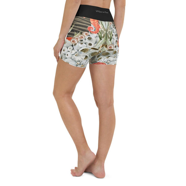 Yoga Shorts PM2.1 SABLE & COQUILLAGES ceinture noire - Couleurs Lagon