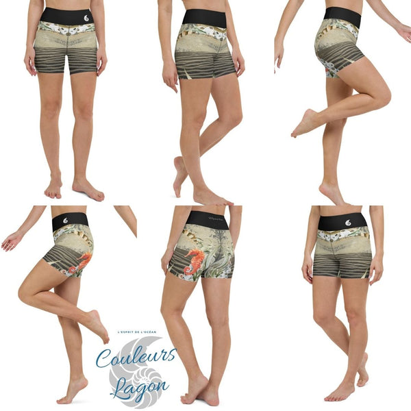 Yoga Shorts PM2.2 SABLE & HIPPOCAMPE ceinture noire - Couleurs Lagon