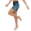 Yoga Shorts Taille Haute Bleu Bénitier 2 CORAL - 1 poche ceinture noire - Couleurs Lagon