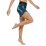 Yoga Shorts Taille Haute Bleu Bénitier 2 CORAL - 1 poche ceinture noire - Couleurs Lagon