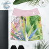 Yoga Shorts Taille Haute FLORAL - 1 poche ceinture rose - Couleurs Lagon