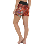 Yoga Shorts Taille Haute Gorgones Rouge DRAGON FISH 1 poche ceinture noire - Couleurs Lagon