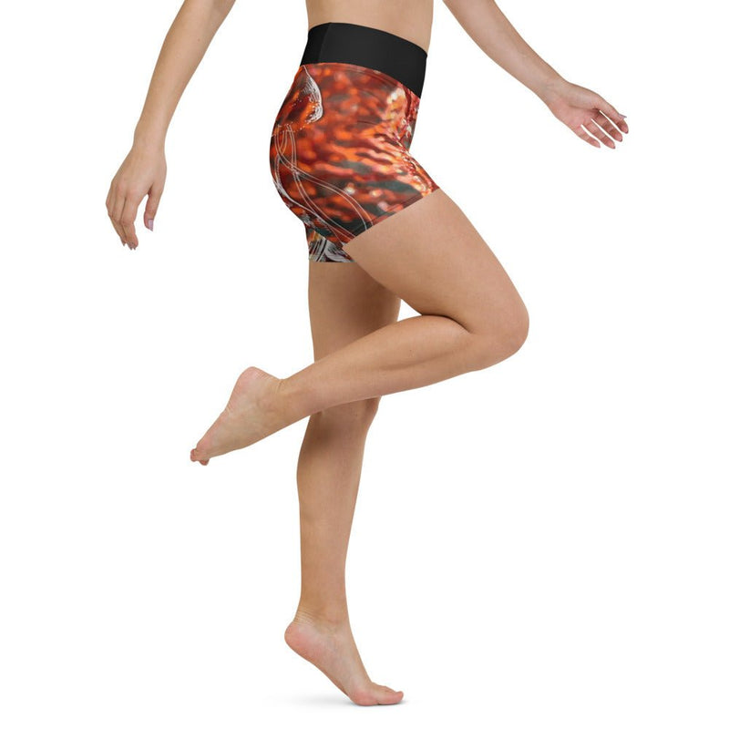 Yoga Shorts Taille Haute Gorgones Rouge NAUTILE 1 poche ceinture noire - Couleurs Lagon