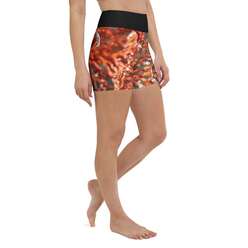 Yoga Shorts Taille Haute Gorgones Rouge NAUTILE 1 poche ceinture noire - Couleurs Lagon