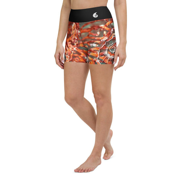 Yoga Shorts Taille Haute Gorgones Rouge NAUTILE 1 poche ceinture noire - Couleurs Lagon