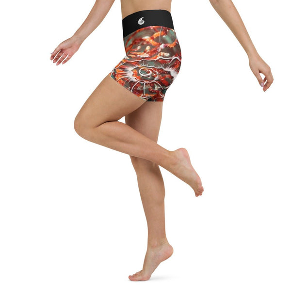 Yoga Shorts Taille Haute Gorgones Rouge NAUTILE 1 poche ceinture noire - Couleurs Lagon