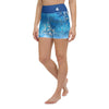 Yoga Shorts Taille Haute TIE DYE DRAGONFLY & JELLYFISH - 1 poche ceinture bleu outremer - Couleurs Lagon