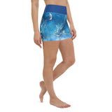 Yoga Shorts Taille Haute TIE DYE DRAGONFLY & JELLYFISH - 1 poche ceinture bleu outremer - Couleurs Lagon