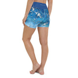 Yoga Shorts Taille Haute TIE DYE DRAGONFLY & JELLYFISH - 1 poche ceinture bleu outremer - Couleurs Lagon