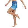 Yoga Shorts Taille Haute TIE DYE DRAGONFLY & JELLYFISH - 1 poche ceinture bleu outremer - Couleurs Lagon