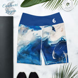 Yoga Shorts Taille Haute TIE DYE OCEAN - 1 poche ceinture bleu outremer - Couleurs Lagon